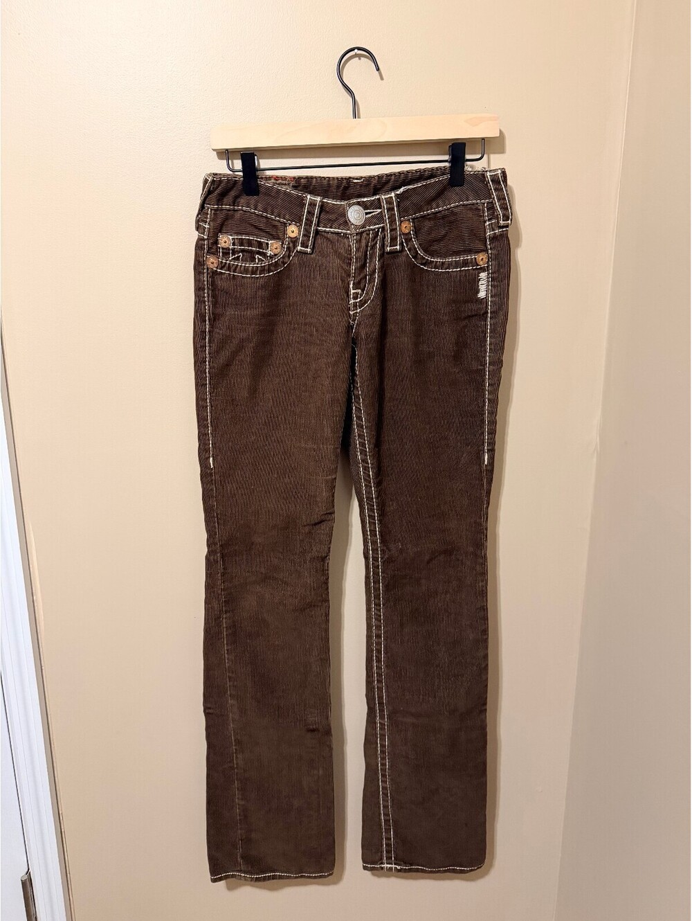 True Religion Brown Corduroy Bootcut Jeans USA Women's 27 Y2K Contrast Stitch